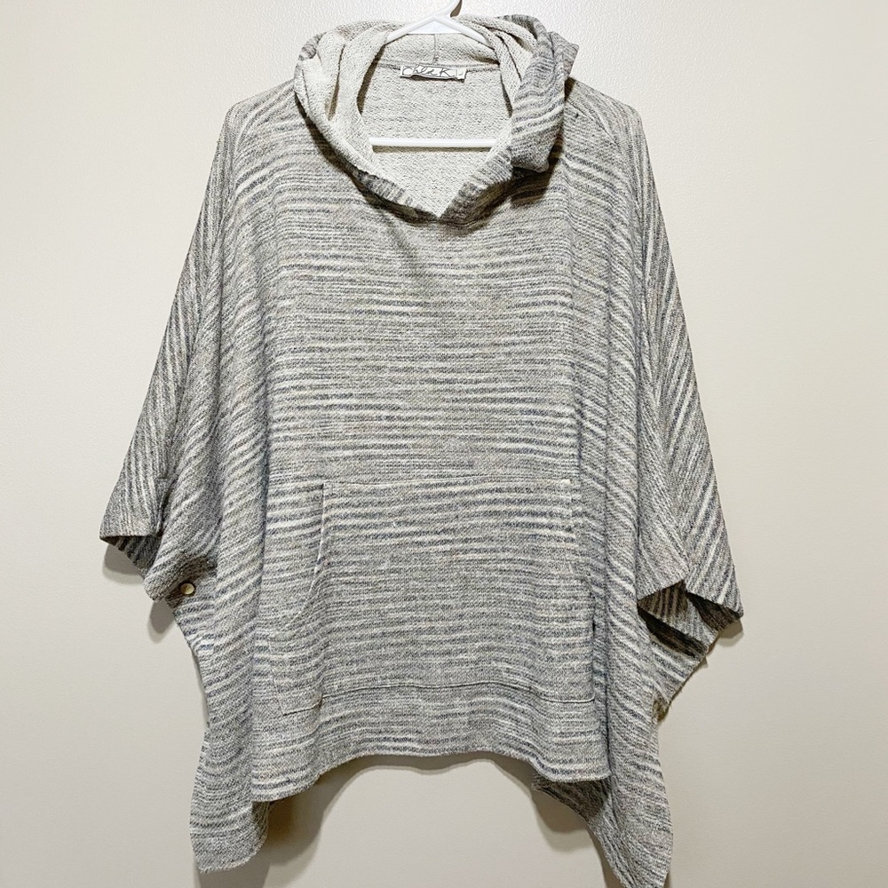 Chloe KnGrey Striped Hooded Poncho
